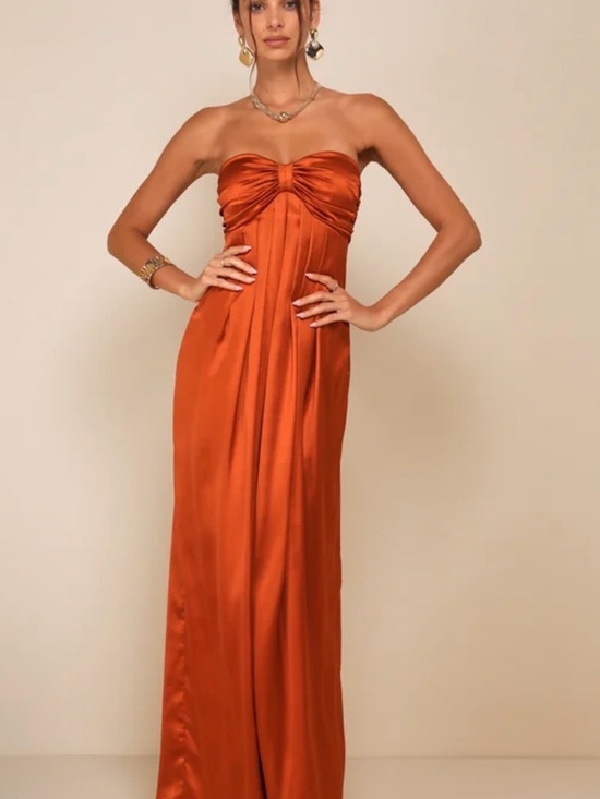 Lulus Dresses & Skirts - Memorable Entrance Rust Orange Strapless Satin Dress